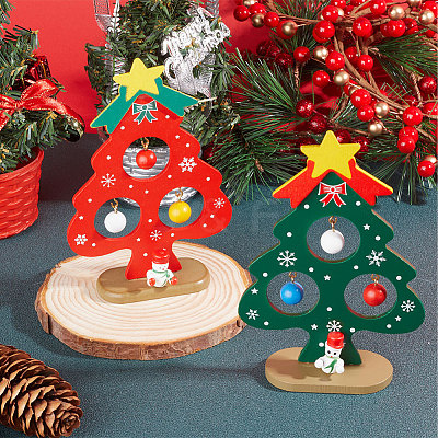 2 Sets 2 Colors Christmas Tree Wooden Display Decoration for Kids DJEW-GF0001-62-1