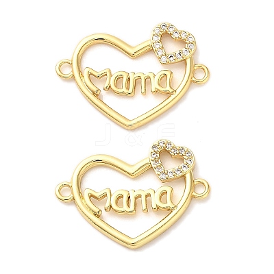 Mother's Day Brass Micro Pave Cubic Zirconia Heart with Word Mama Connector Charms KK-M324-01D-G-1