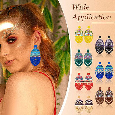 7 Pairs 7 Styles Wood Stud Earrings EJEW-TA0001-51-1