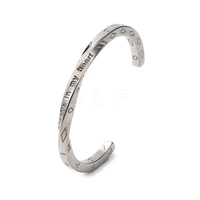 Always In My Heart 304 Stainless Steel Cuff Bangles for Women BJEW-D361-01P-1