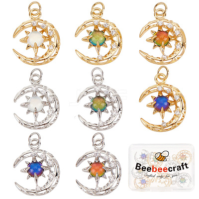 8Pcs 8 Colors Brass Micro Pave Clear Cubic Zirconia Glass Pendants KK-BBC0003-79-1