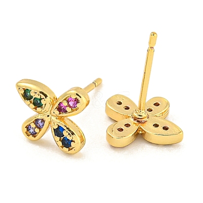 Rack Plating Brass Micro Pave Clear Cubic Zirconia Stud Earrings EJEW-N055-02G-01-RS-1