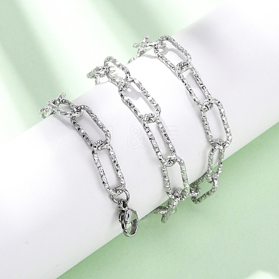 304 Stainless Steel Textured Paperclip Chain Necklaces for Women Men NJEW-A052-01P-1
