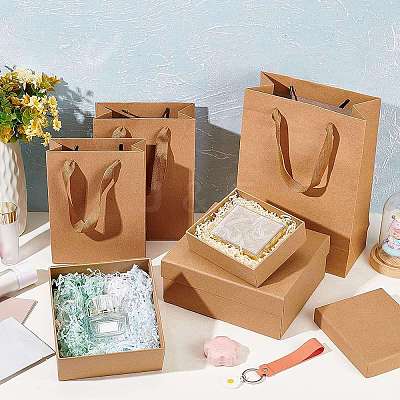 6Pcs 6 Style Rectangle Kraft Paper Bag with Handle CON-BC0002-39-1