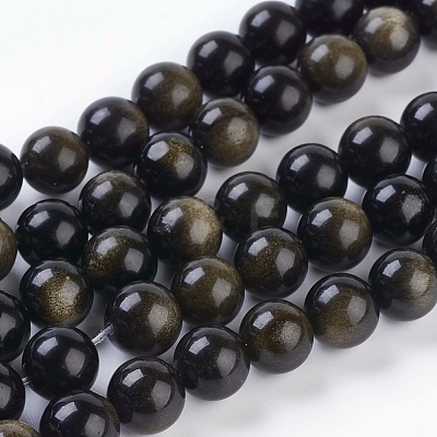Natural Golden Sheen Obsidian Beads Strands G-C076-10mm-5-1