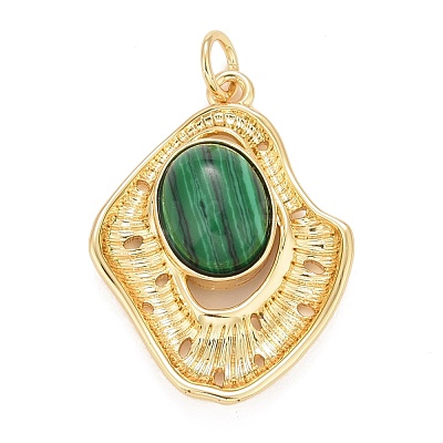 Synthetic Malachite Rack Plating Brass Pendants KK-I689-08G-1