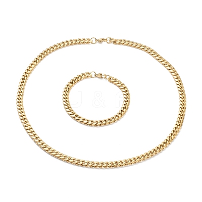 Ion Plating(IP) 304 Stainless Steel Cuban Link Chain Bracelets & Necklaces Jewelry Sets SJEW-B019-03B-G-1