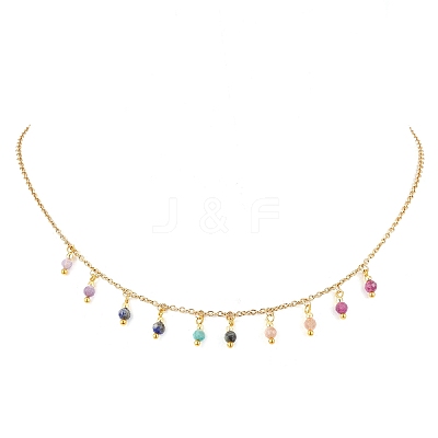 Natural Amethyst & Sunstone & Ruby & African Turquoise(Jasper) Faceted Round Bib Necklaces NJEW-JN05082-1