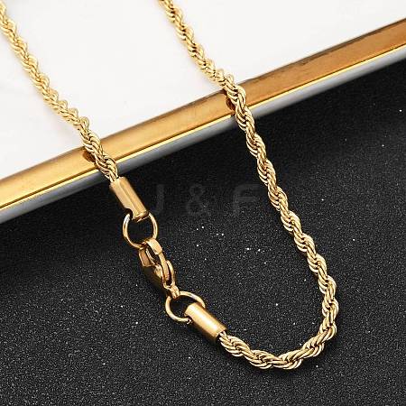 PVD Vacuum Plating 304 Stainless Steel Rope Chain Necklaces NJEW-M124-09G-1