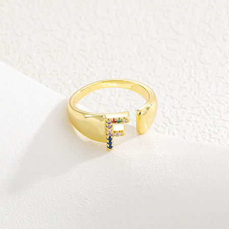Brass Micro Pave Colorful Cubic Zirconia Cuff Open Rings FS-WG163C1-06-1