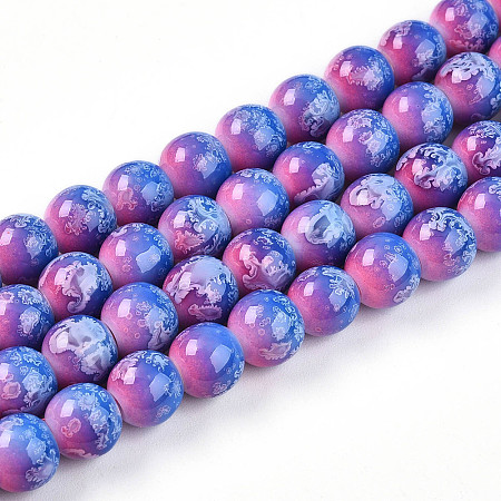 Baking Paint Glass Beads Strands DGLA-N008-8mm-02-1