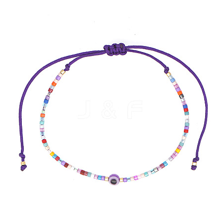 Vintage Bohemian Adjustable Glass Seed Beaded Evil Eye Braided Anklets for Unisex VB8299-2-1