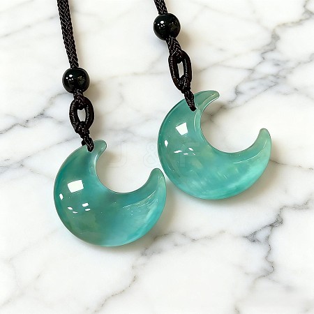 Cat Eye Crescent Moon Pendant Adjustable Polyester Cord Necklaces for Women WG7E713-01-1