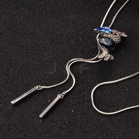 Toucan Long Adjustable Alloy Rhinestone Lariat Necklaces NJEW-F193-I01-P-1