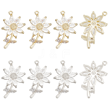 8Pcs 2 Colors Brass Micro Pave Clear Cubic Zirconia Pendants FIND-PH0021-01-1