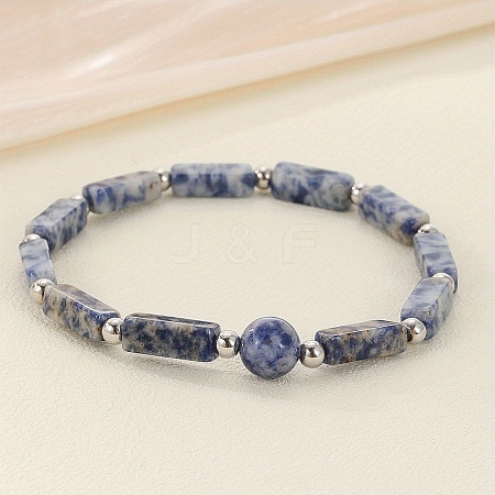 Natural Blue Spot Jasper Beaded Stretch Bracelets for Men Women WGE4A78-06-1