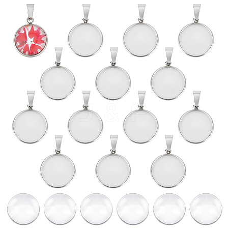 Unicraftale 50Pcs Flat Round 304 Stainless Steel Pendant Cabochon Settings FIND-UN0002-52-1