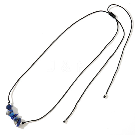 Natural Lapis Lazuli Chip Beaded Adjustable Necklaces with Synthetic Non-magnetic Hematite Square Beads TO0645-3-1