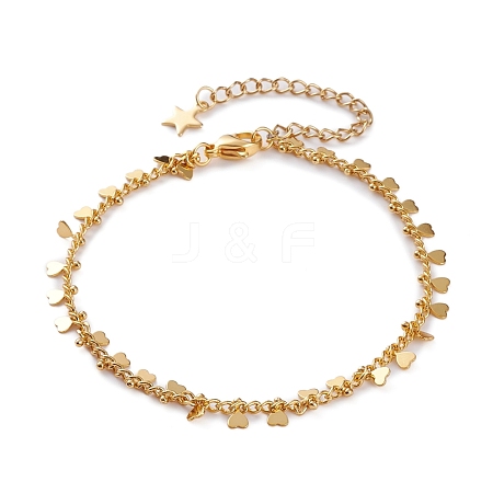 Brass Heart Charm Bracelets BJEW-JB05860-1