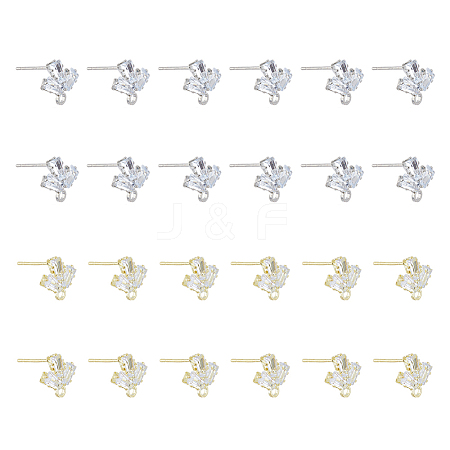 SUPERFINDINGS 24Pcs 2 Color Brass Micro Pave Clear Cubic Zirconia Stud Earring Findings KK-FH0004-79-1