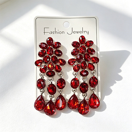 Alloy Rhinestone Flower Teardrop Stud Dangle Earrings for Women WGA45C1-06-1