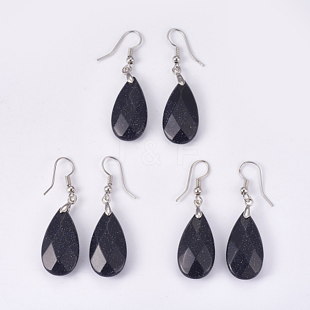 Synthetic Blue Goldstone Dangle Earrings EJEW-P150-A08-1