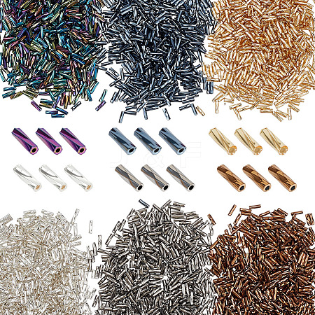 3000Pcs 6 Colors Glass Twisted Bugle Beads SEED-ME0001-13-1