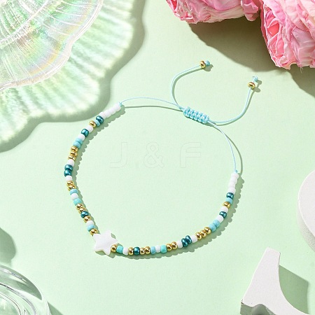 Natural Freshwater Shell & Glass Seed Beads Braided Bead Bracelets for Women BJEW-JB12362-02-1