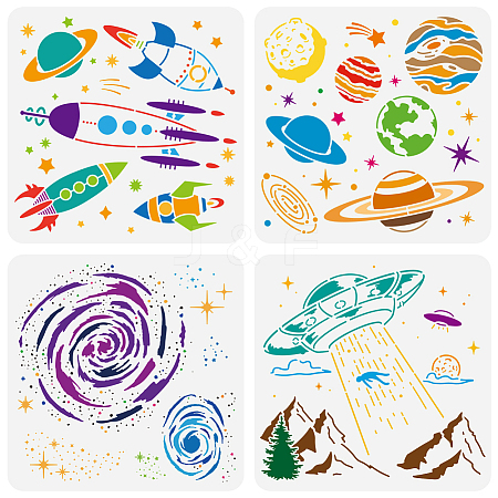 4Pcs 4 Styles Sea Animals Theme PET Hollow Out Drawing Painting Stencils DIY-WH0394-0256-1