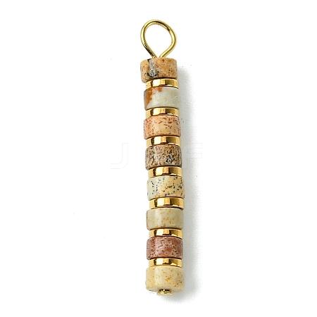 Natural Picture Jasper & Electroplated Synthetic Non-magnetic Hematite Heishi Beaded Pendants PALLOY-JF03292-08-1