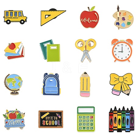 16Pcs 16 Styles Back To School Theme Enamel Pin JEWB-CJ0003-60-1