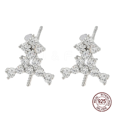 Rhodium Plated Tree 925 Sterling Silver Micro Pave Clear Cubic Zirconia Stud Earring Findings STER-Q192-07P-1