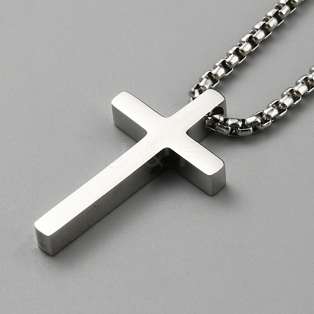 Stainless Steel Cross Pendant Necklace with Box Chains NJEW-WH0016-48P-1