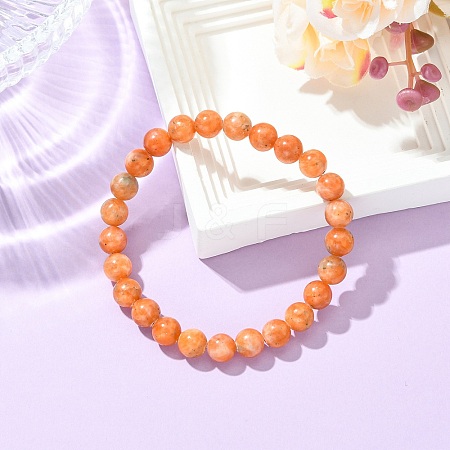 Natural Orange Calcite Beads   Stretch Bracelets for Women Men BJEW-JB13732-1