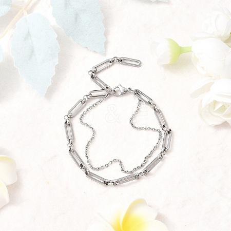 304 Stainless Steel Cable & Paperclip Chain Bracelets Multi-layered Bracelets for Women BJEW-JB12331-02-1