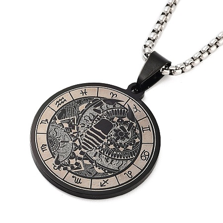 Retro Mandala 201 Stainless Steel Box Chain Constellation Pendant Necklaces for Women Men LS-NJEW-M223-01J-1