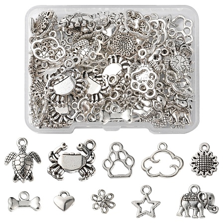 100Pcs 10 Style Tibetan Style Alloy Pendants FIND-FS0001-52-1