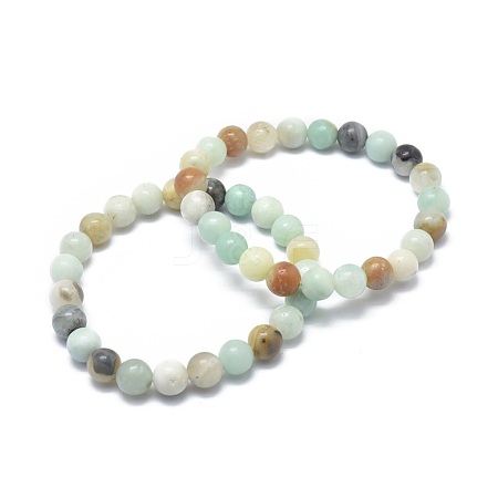 Natural Amazonite Bead Stretch Bracelets BJEW-K212-A-007-1