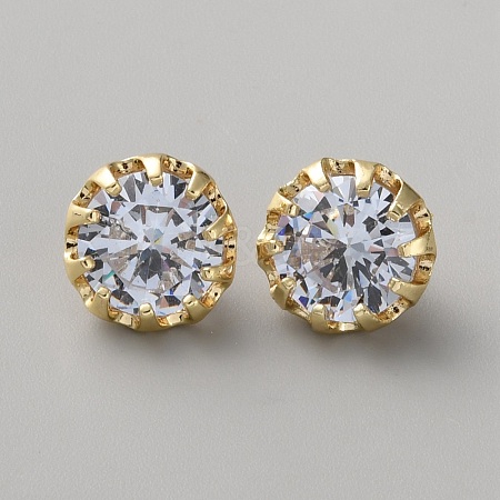 Brass Clear Cubic Zirconia Cufflinks BUTT-WH0012-18G-1