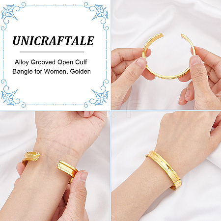 Unicraftale 1Pc Alloy Grooved Open Cuff Bangle for Women BJEW-UN0001-39G-1