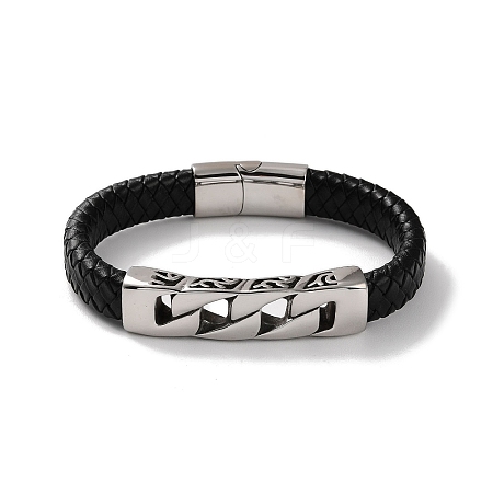 Men's Braided Black PU Leather Cord Bracelets BJEW-K243-22AS-1