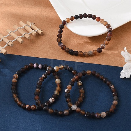 Natural Banded Agate/Striped Agate Bead Stretch Bracelets BJEW-K212-A-003-1
