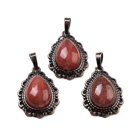 Synthetic Cherry Quartz Glass Teardrop Pendants G-K363-01R-07-1