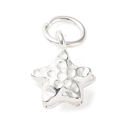 925 Sterling Silver Textured Star Charms with Jump Rings STER-H118-06S-1