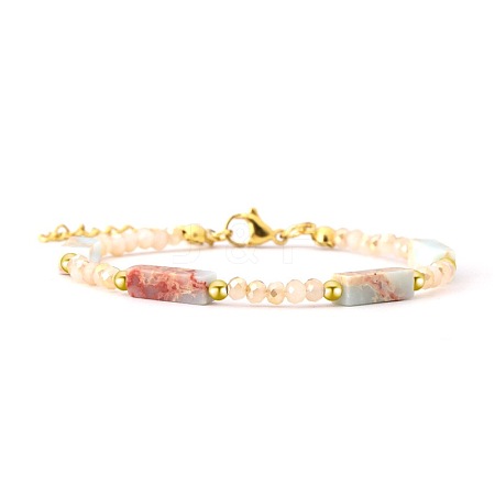 Bohemian Dyed Synthetic Shoushan Stone Cuboid and Glass Beaded Bracelets with 304 Stainless Steel End Chains PX2979-9-1