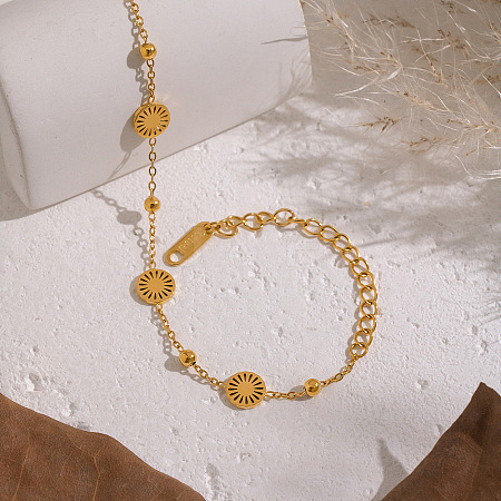 304 Stainless Steel Sun Link Bracelets for Women BJEW-Z161-04G-1