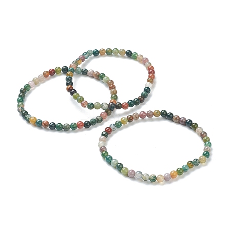 Natural Indian Agate Beaded Stretch Bracelets X-BJEW-D446-A-46-1