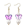 Glass & Shell Pearl & 304 Stainless Steel Dangle Earrings EJEW-JE07363-4
