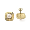 304 Stainless Steel Shell Pearl Square Stud Earrings for Women EJEW-U020-26G-1