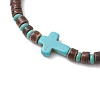 Cross Natural Coconut & Synthetic Turquoise Beads Stretch Bracelets for Women BJEW-JB11388-01-3